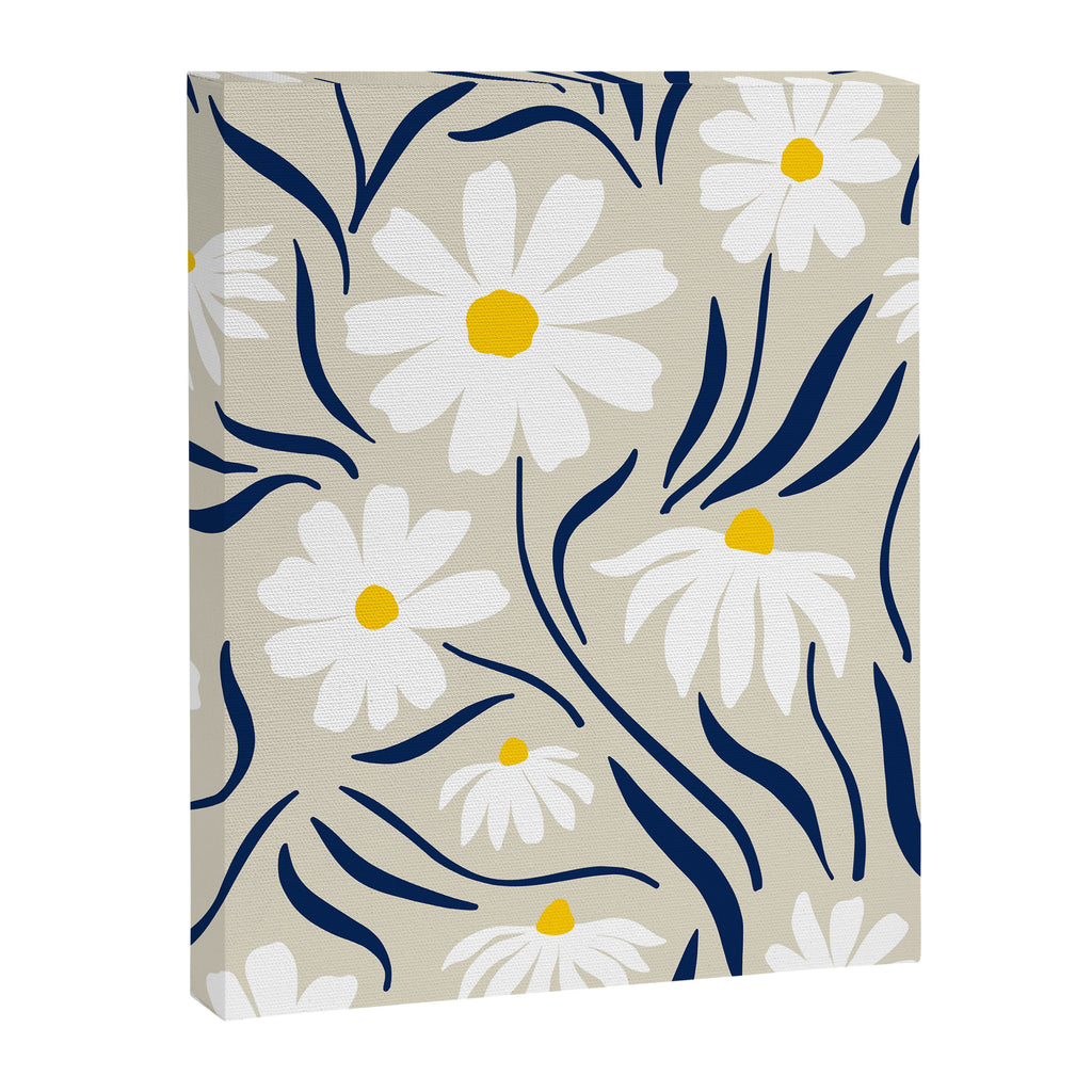 Harper Floral Prints, Ivory, Yellow Navy Blue Canvas Print Gallery Image 8