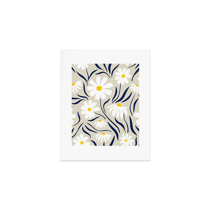 Harper Floral Prints, Ivory, Yellow Navy Blue Art Print Gallery Image 1