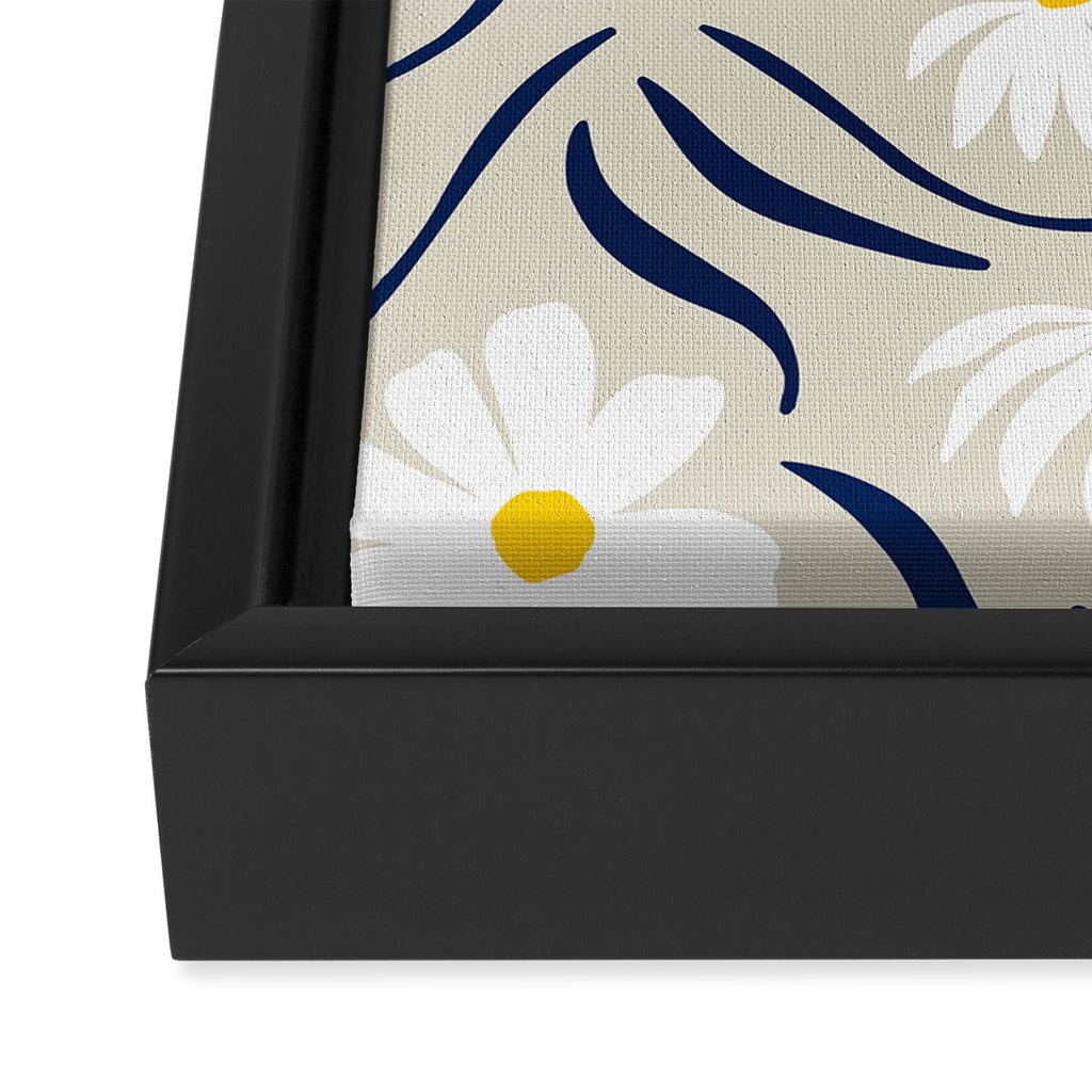 Harper Floral Prints, Ivory, Yellow Navy Blue Framed Canvas Print Gallery Image 3