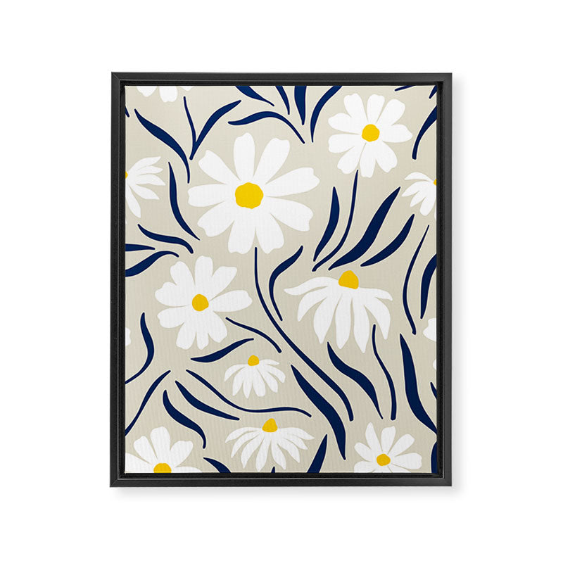Harper Floral Prints, Ivory, Yellow Navy Blue Framed Canvas Print Gallery Image 8