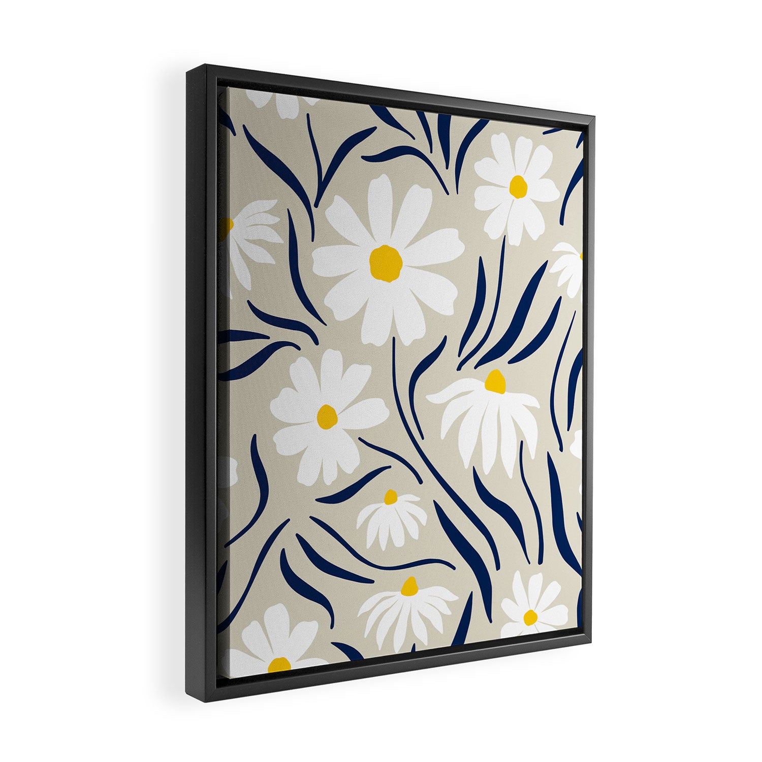Harper Floral Prints, Ivory, Yellow Navy Blue Framed Canvas Print Gallery Image 2