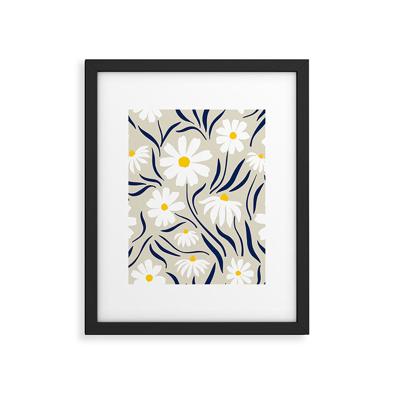Harper Floral Prints, Ivory, Yellow Navy Blue Framed Art Print Gallery Image 6