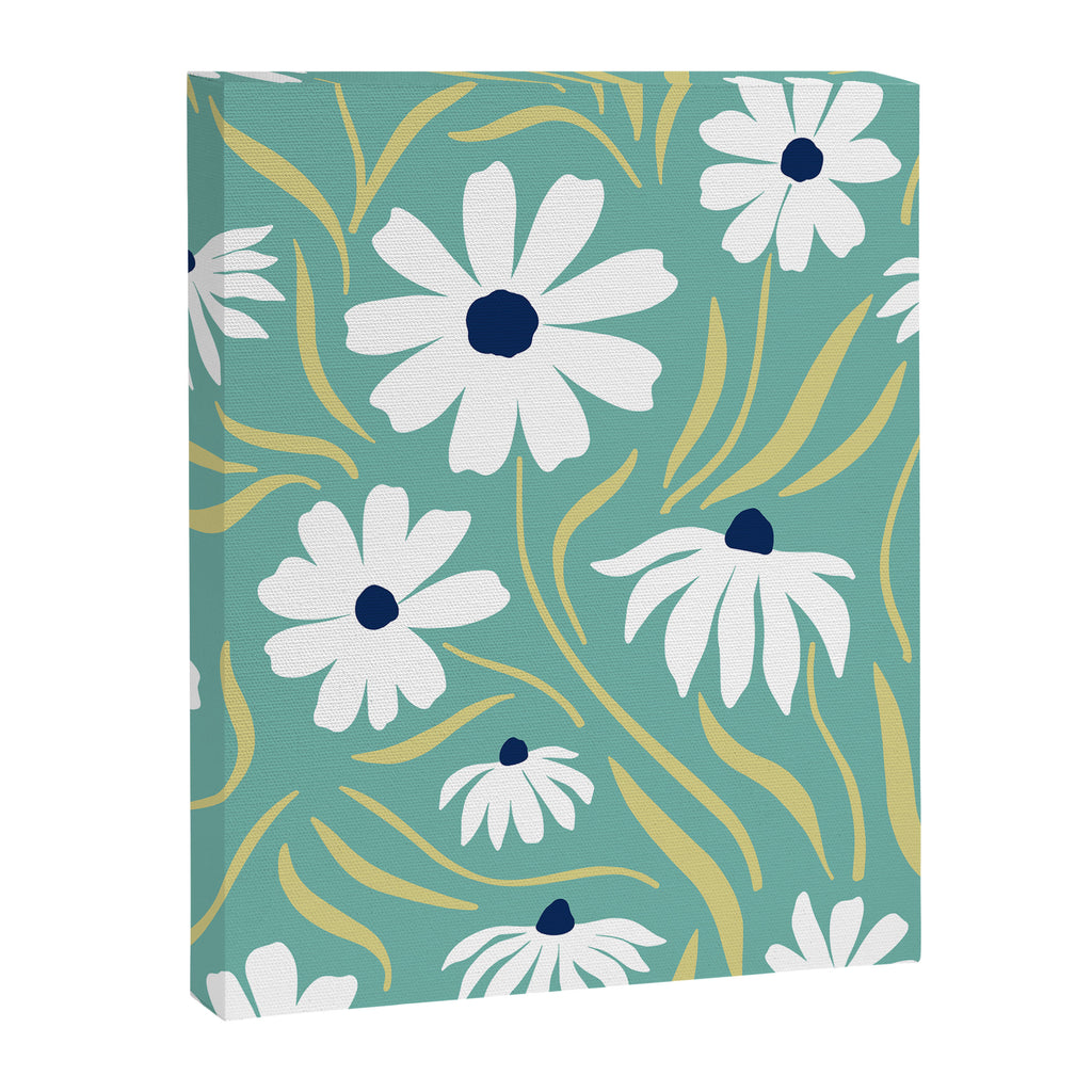 Harper Floral Prints, Teal, Navy, Yellow Canvas Print Gallery Image 8