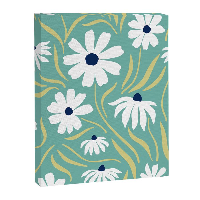 Harper Floral Prints, Teal, Navy, Yellow Canvas Print Gallery Image 1