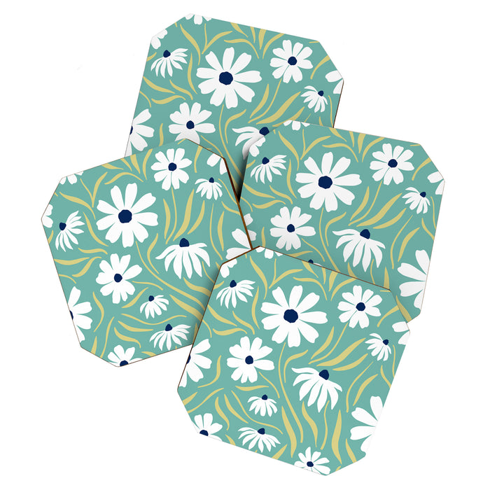 Harper Floral Prints, Teal, Navy, Yellow Coaster Gallery Image 1