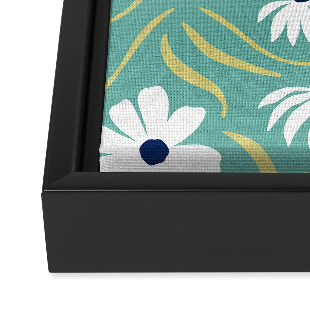 Harper Floral Prints, Teal, Navy, Yellow Framed Canvas Print Gallery Image 3