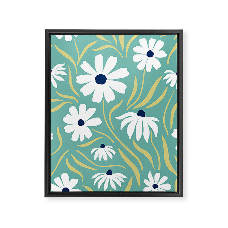 Harper Floral Prints, Teal, Navy, Yellow Framed Canvas Print Gallery Image 8