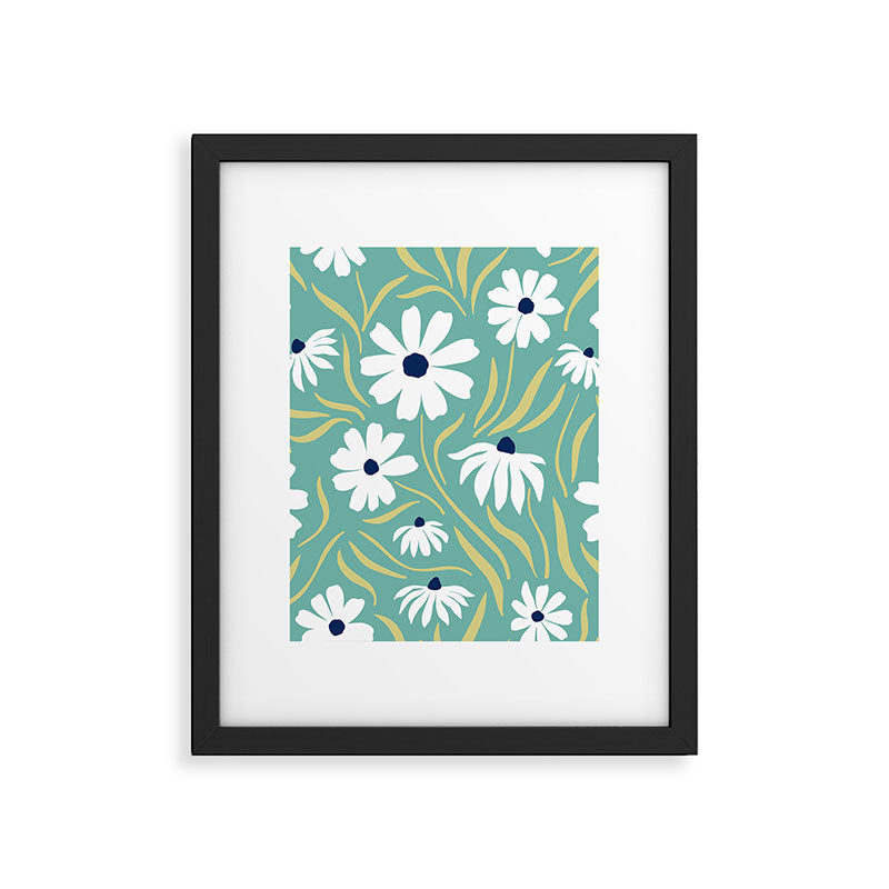 Harper Floral Prints, Teal, Navy, Yellow Framed Art Print Gallery Image 6