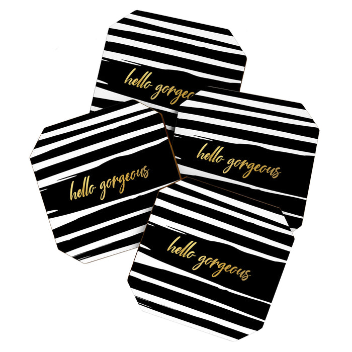 Hello Gorgeous, Gold, Black and White Print Coaster Gallery Image 1