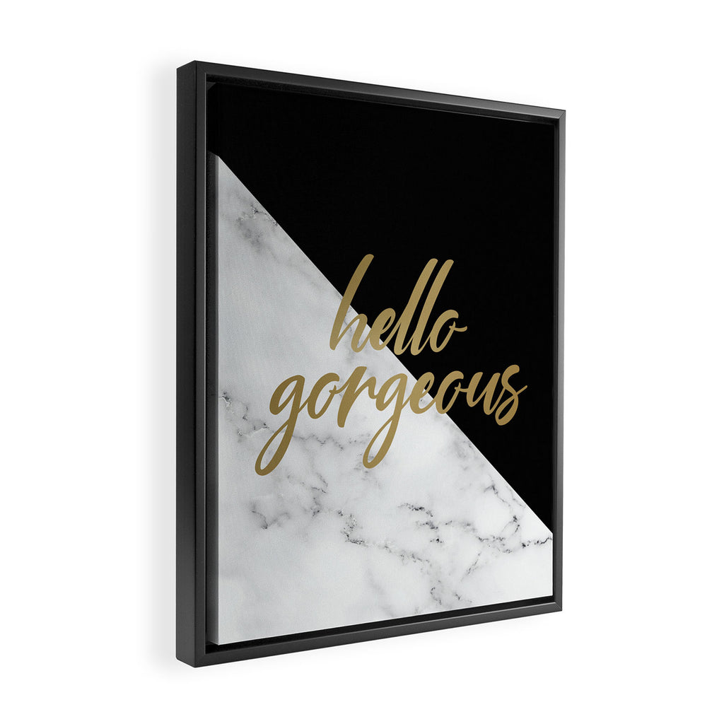 Hello Gorgeous, Meme, Marble and Black Framed Canvas Print Gallery Image 2