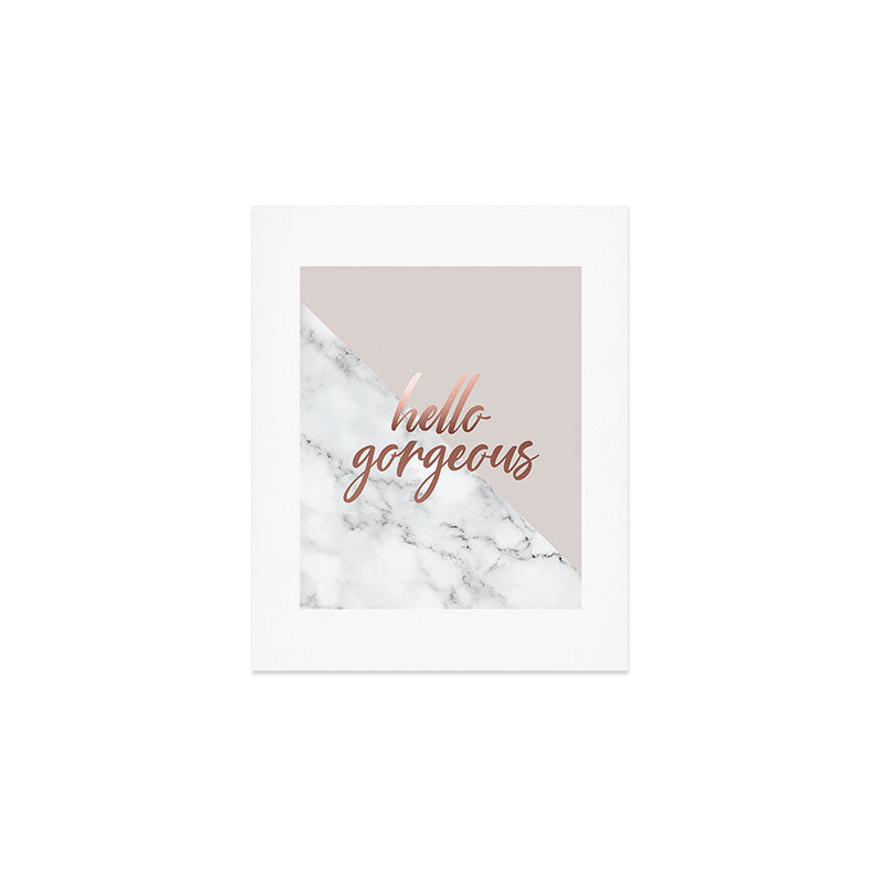 Hello Gorgeous, Rose Gold, Pink, Marble Art Print Gallery Image 1