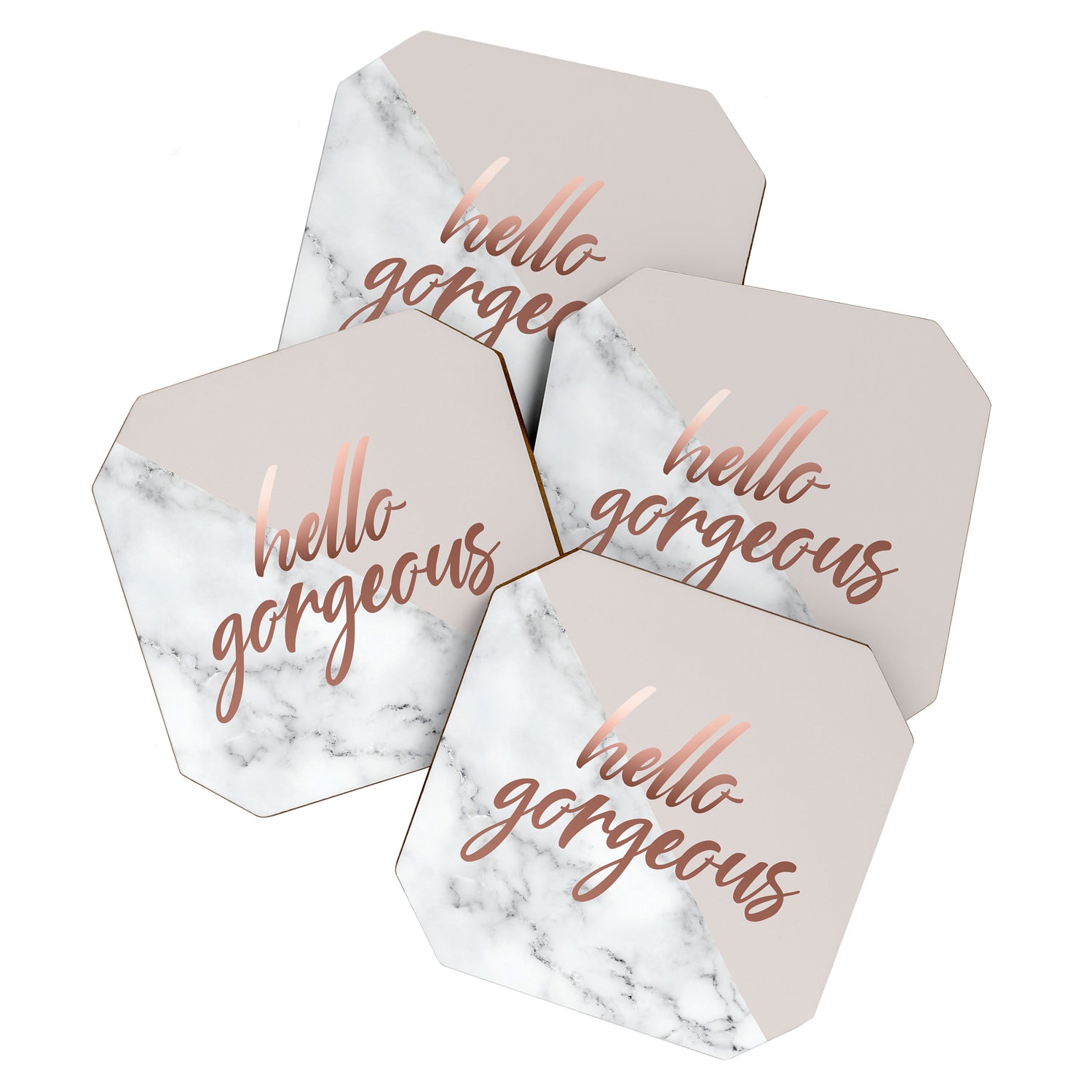 Hello Gorgeous, Rose Gold, Pink, Marble Coaster Gallery Image 1