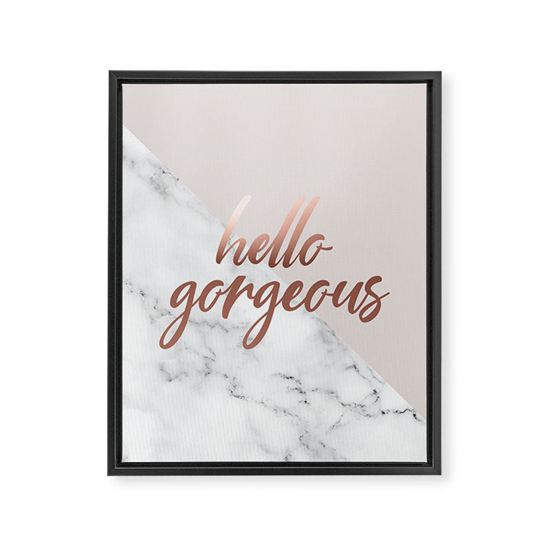 Hello Gorgeous, Rose Gold, Pink, Marble Framed Canvas Print Gallery Image 8