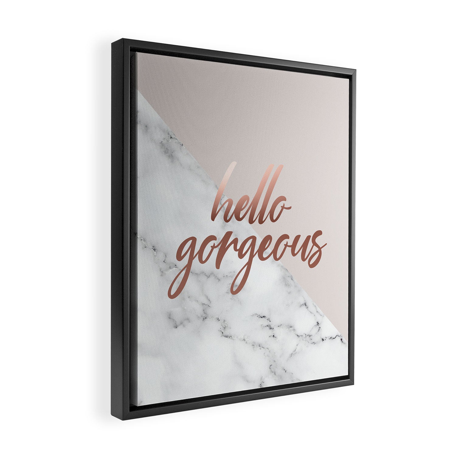 Hello Gorgeous, Rose Gold, Pink, Marble Framed Canvas Print Gallery Image 2