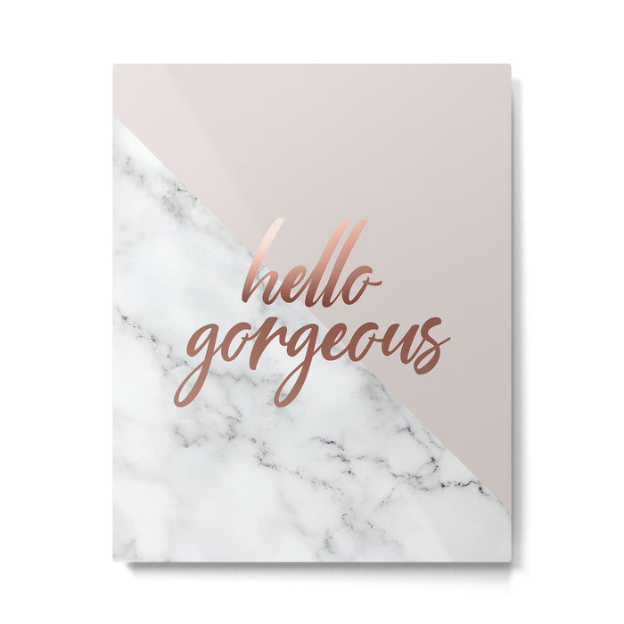 Hello Gorgeous, Rose Gold, Pink, Marble Metal Print Gallery Image 1