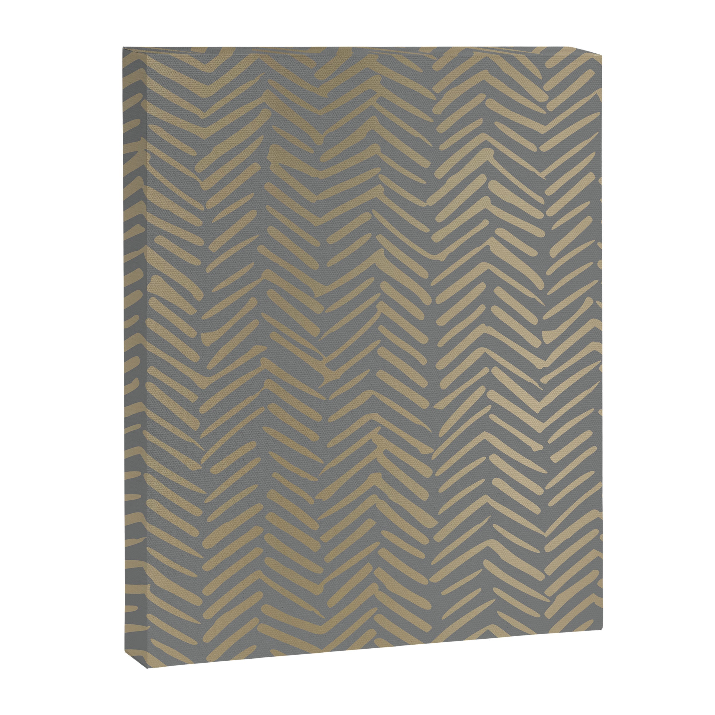 Herringbone, Boho, Mudcloth Pattern, Grey and Gold Canvas Print Gallery Image 8