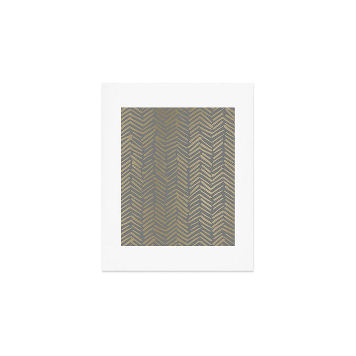 Herringbone, Boho, Mudcloth Pattern, Grey and Gold Art Print Gallery Image 1