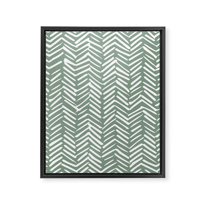 Herringbone, Green, Boho Art Framed Canvas Print Gallery Image 1