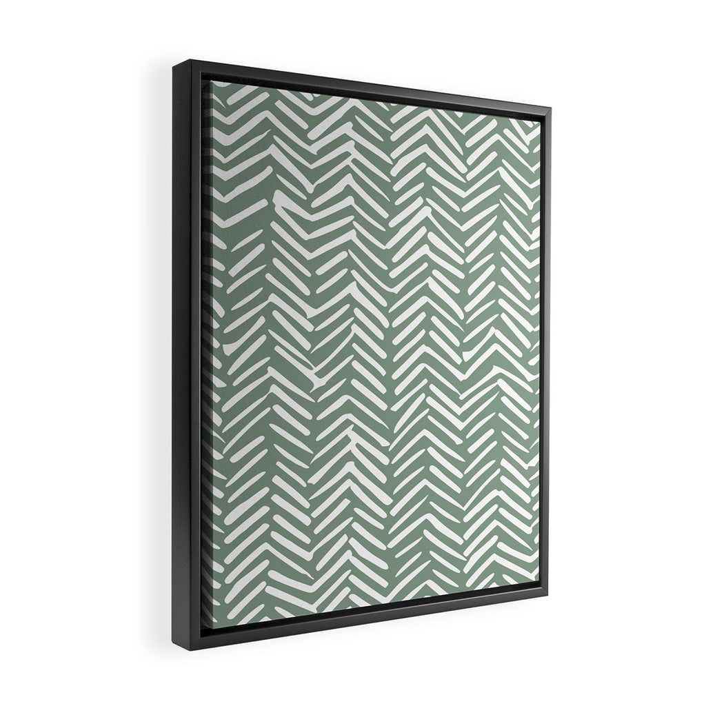 Herringbone, Green, Boho Art Framed Canvas Print Gallery Image 2