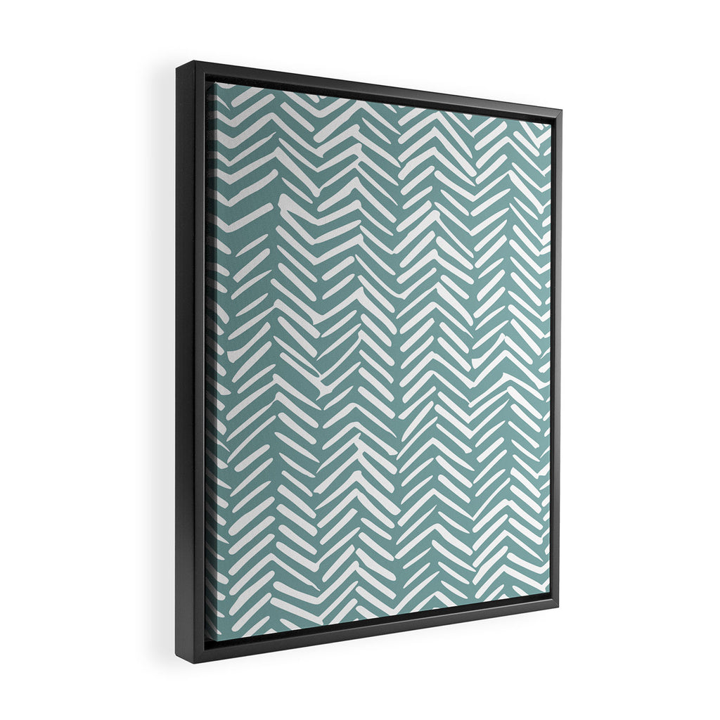 Herringbone, Teal, Boho Art Framed Canvas Print Gallery Image 2
