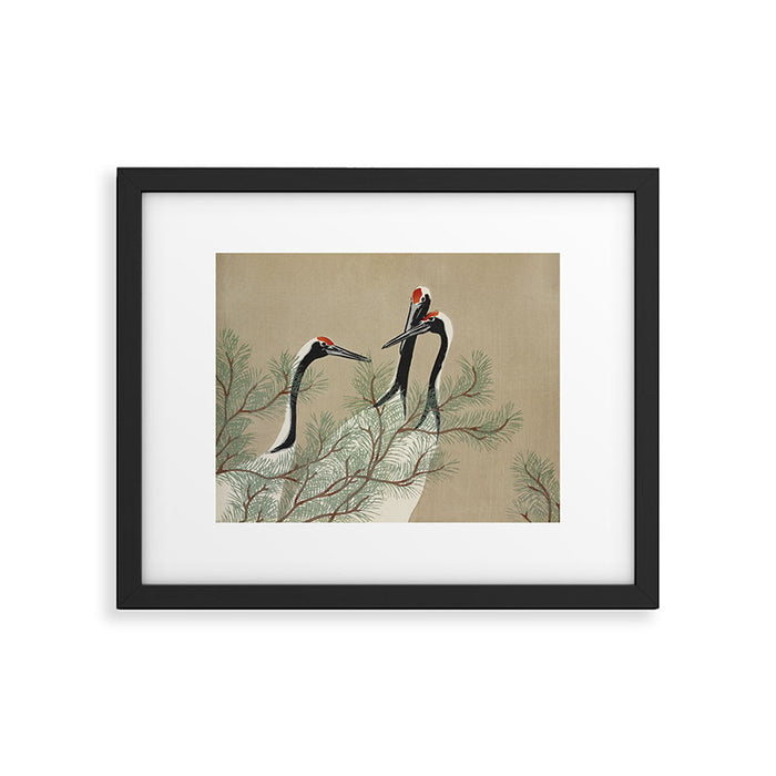 Japanese Tapestries, Japan Prints: Cranes from Momoyogusa by Kamisaka Sekka Framed Art Print Gallery Image 1