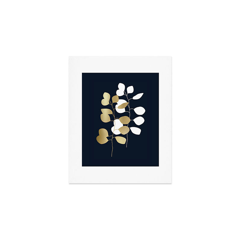 Leaf Duo, Gold and White on Navy Blue Art Print Gallery Image 1