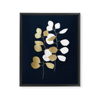 Leaf Duo, Gold and White on Navy Blue Framed Canvas Print Gallery Image 8