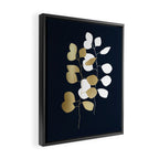 Leaf Duo, Gold and White on Navy Blue Framed Canvas Print Gallery Image 2