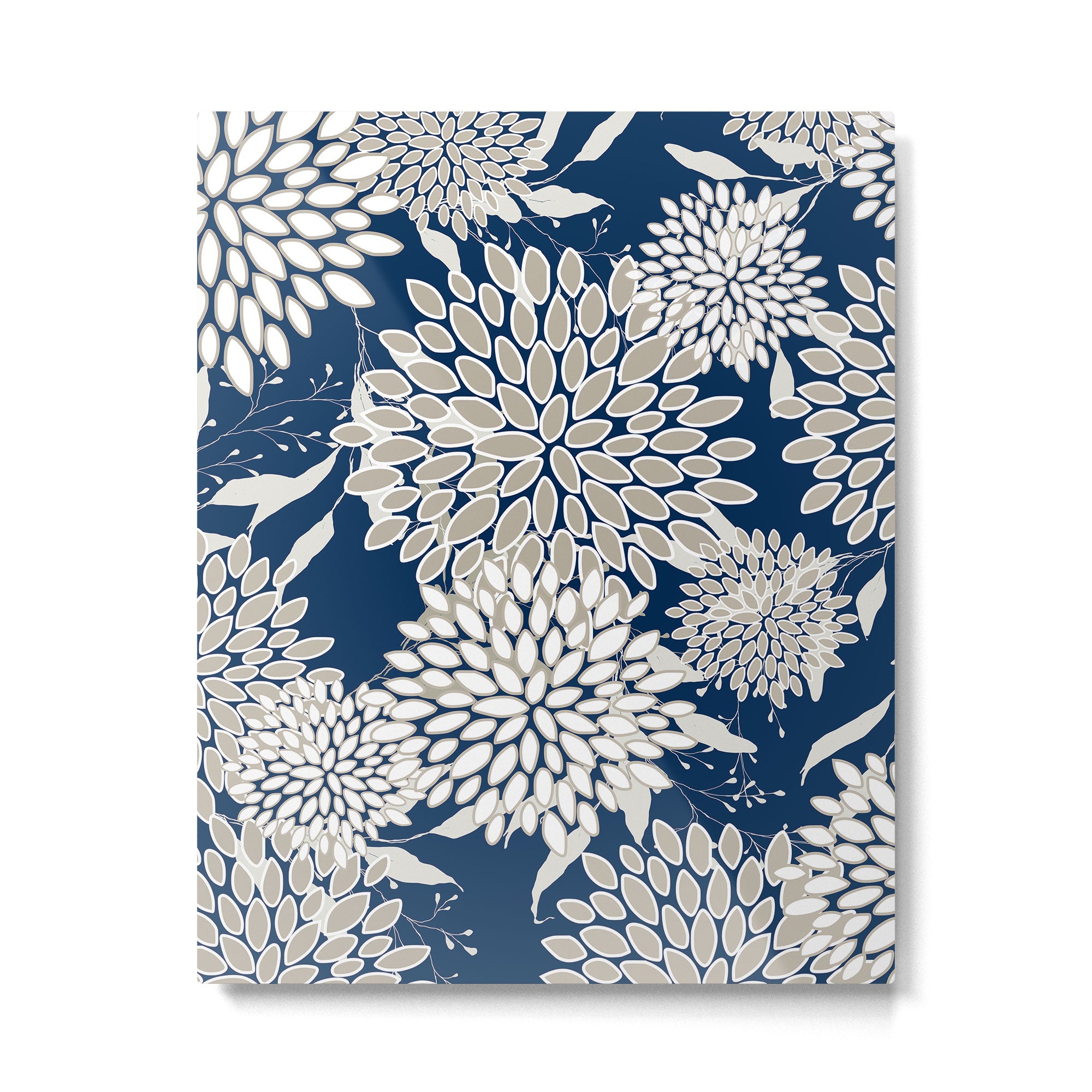 Leaves and Blooms, Blue and Gray Metal Print Gallery Image 6