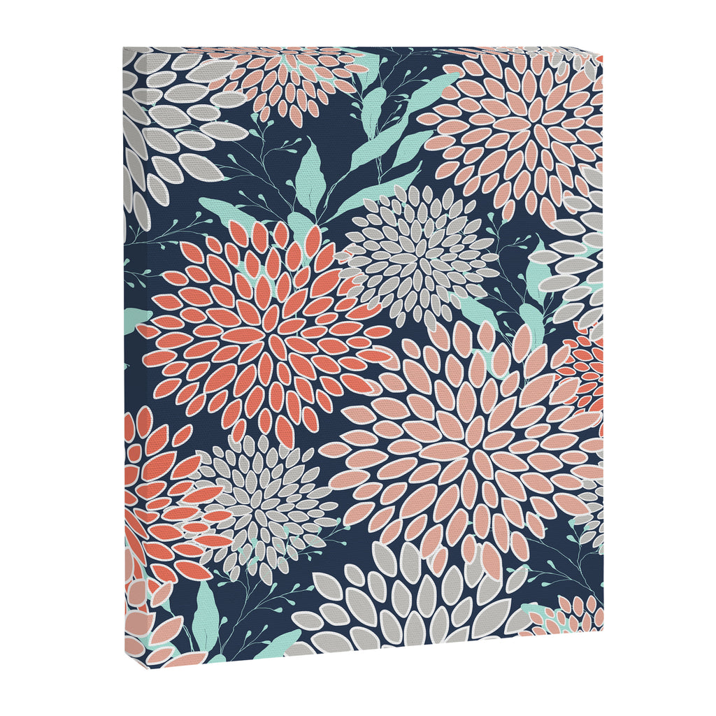 Leaves and Floral Prints, Navy Blue, Aqua, Gray and Coral Canvas Print Gallery Image 8