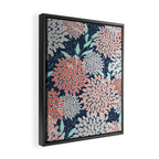 Leaves and Floral Prints, Navy Blue, Aqua, Gray and Coral Framed Canvas Print Gallery Image 2