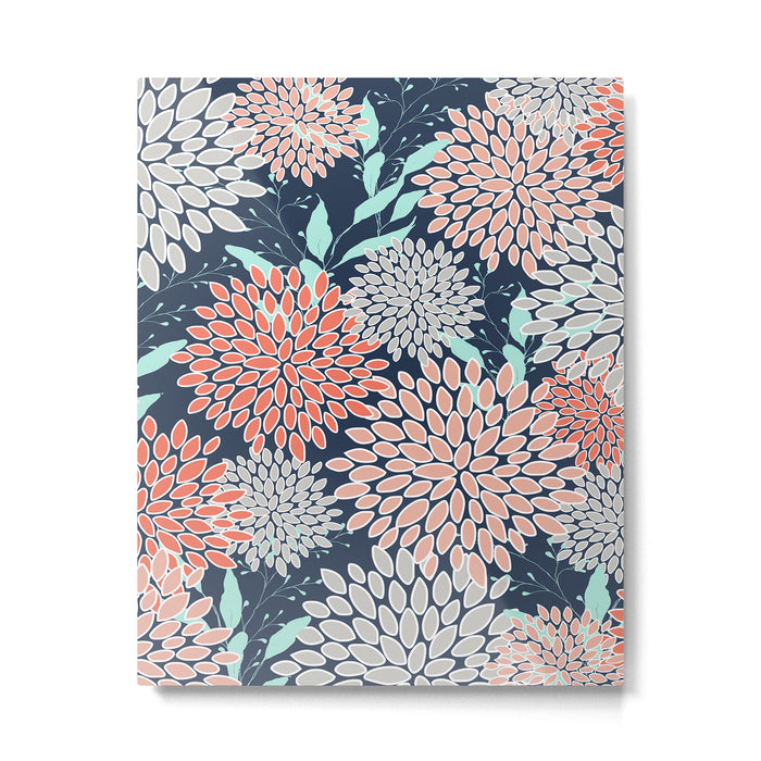 Leaves and Floral Prints, Navy Blue, Aqua, Gray and Coral Metal Print Gallery Image 1