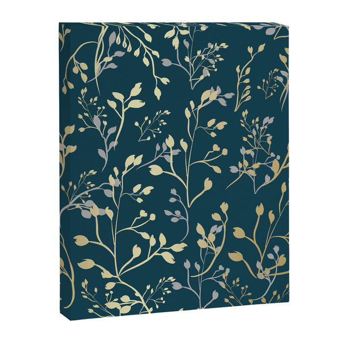 Leaves, Teal and Gold, Floral Artwork Print Canvas Print Gallery Image 1