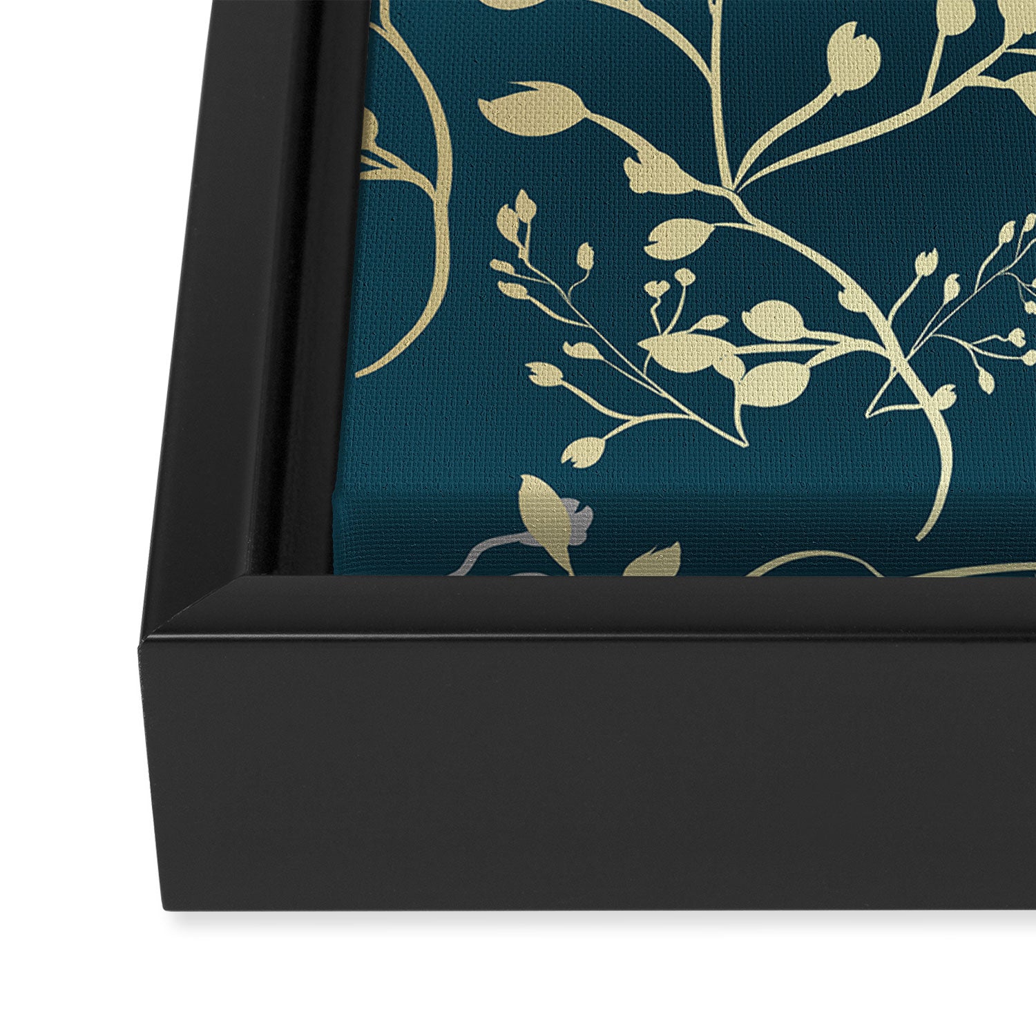 Leaves, Teal and Gold, Floral Artwork Print Framed Canvas Print Gallery Image 3