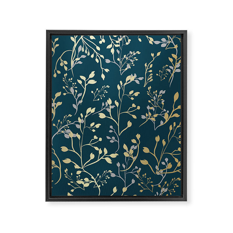 Leaves, Teal and Gold, Floral Artwork Print Framed Canvas Print Gallery Image 8