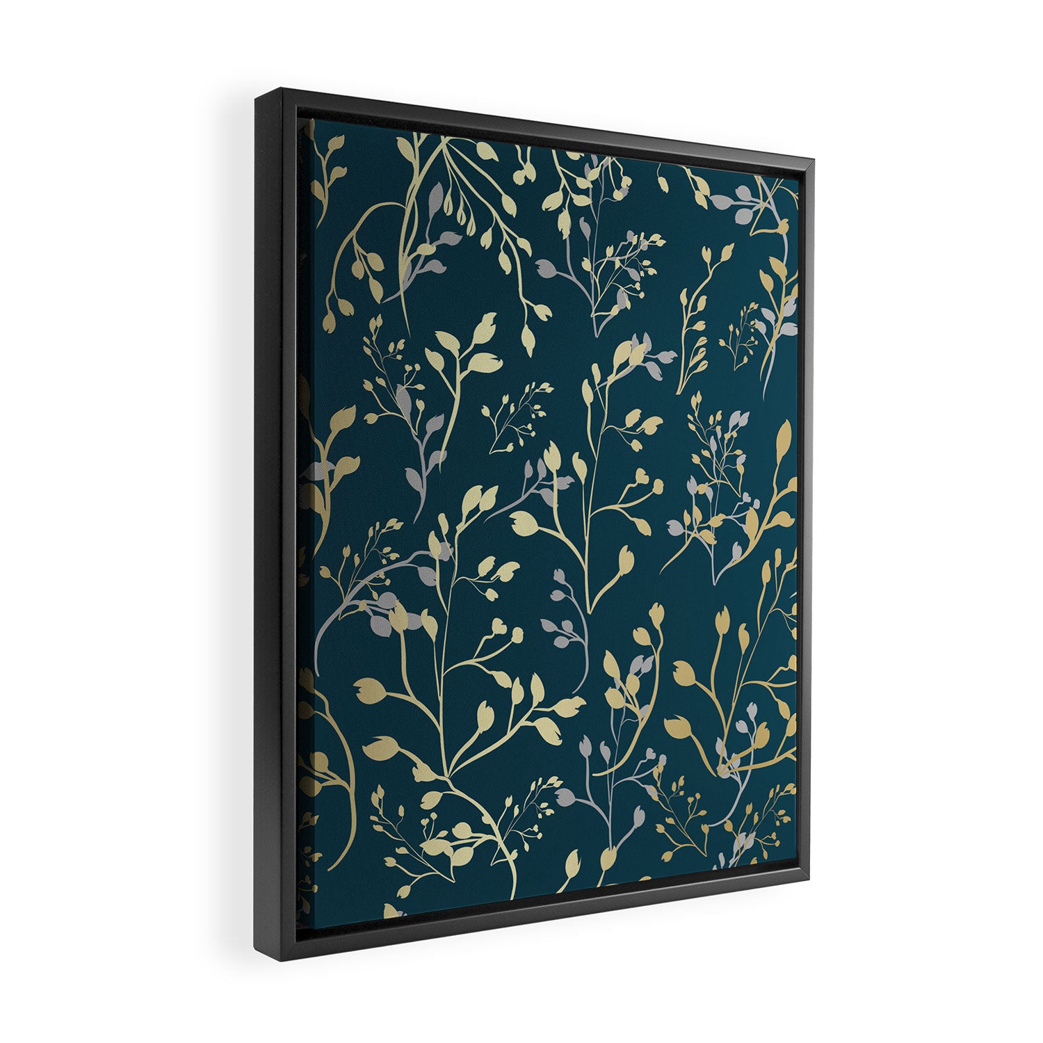 Leaves, Teal and Gold, Floral Artwork Print Framed Canvas Print Gallery Image 2