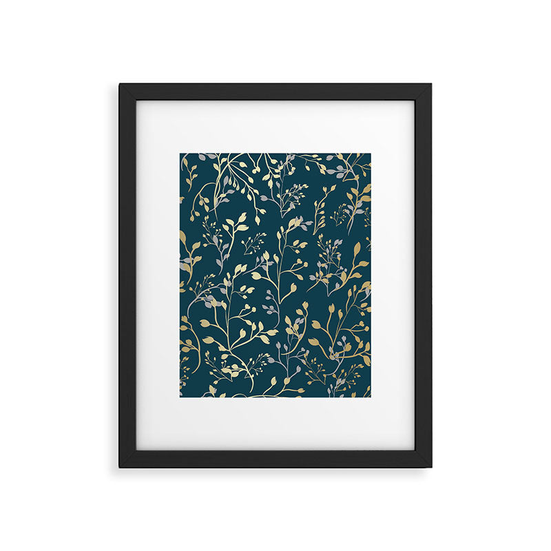 Leaves, Teal and Gold, Floral Artwork Print Framed Art Print Gallery Image 6