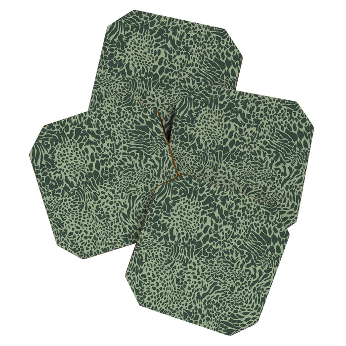 Leopard Print Pattern in Dark and Sage Green Coaster Gallery Image 1