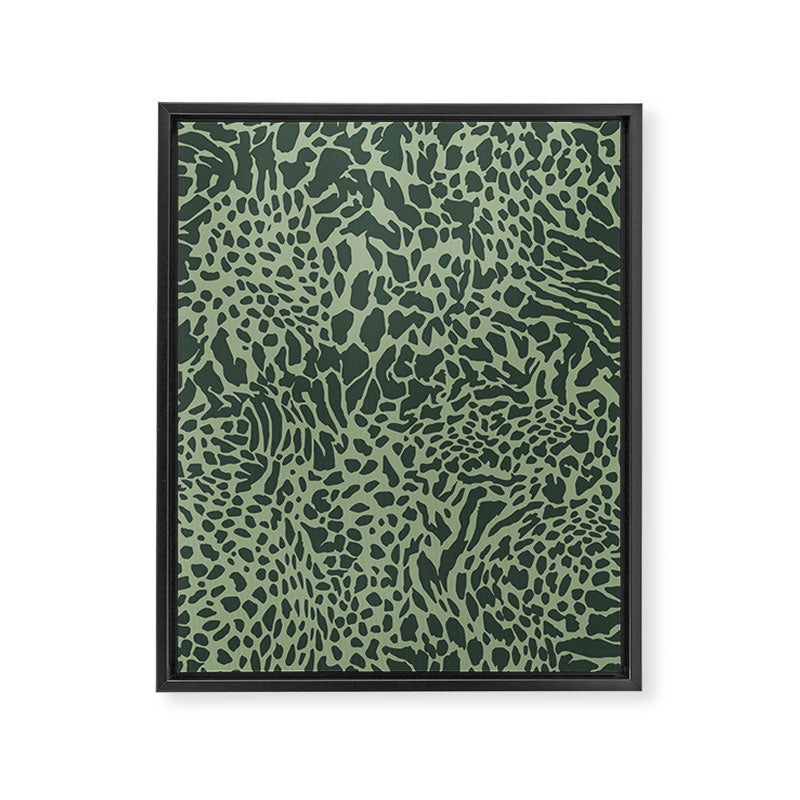 Leopard Print Pattern in Dark and Sage Green Framed Canvas Print Gallery Image 8