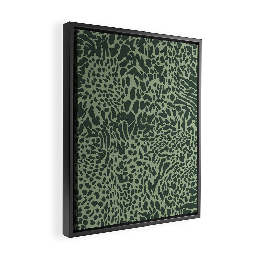 Leopard Print Pattern in Dark and Sage Green Framed Canvas Print Gallery Image 2