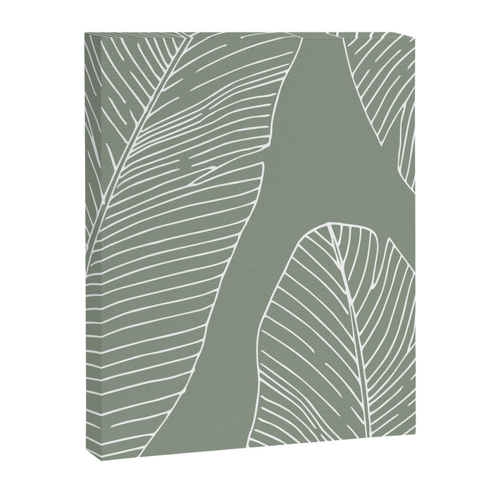 Line Drawing, Green, Palms Print, Boho Wall Art Canvas Print Gallery Image 1