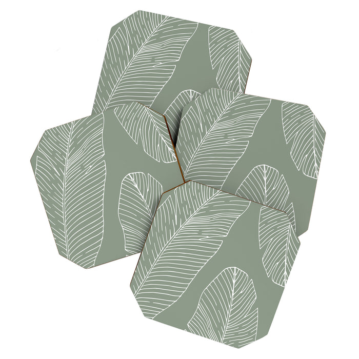 Line Drawing, Green, Palms Print, Boho Wall Art Coaster Gallery Image 1