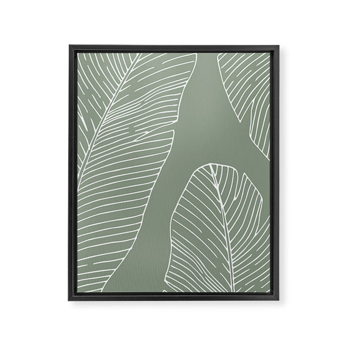 Line Drawing, Green, Palms Print, Boho Wall Art Framed Canvas Print Gallery Image 1