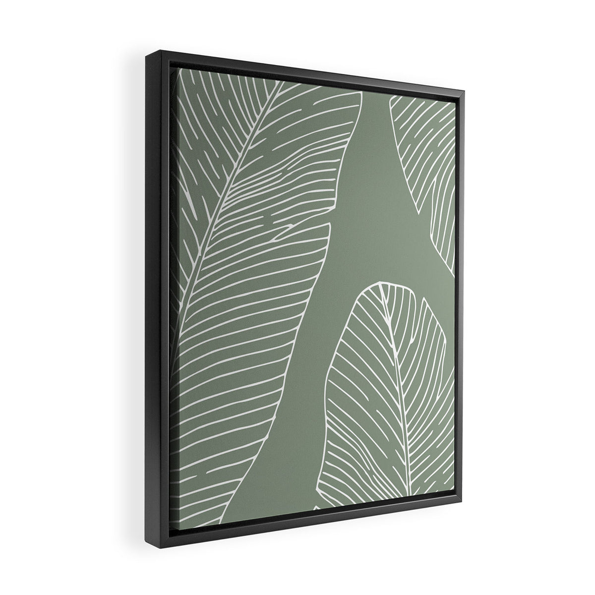 Line Drawing, Green, Palms Print, Boho Wall Art Framed Canvas Print Gallery Image 2