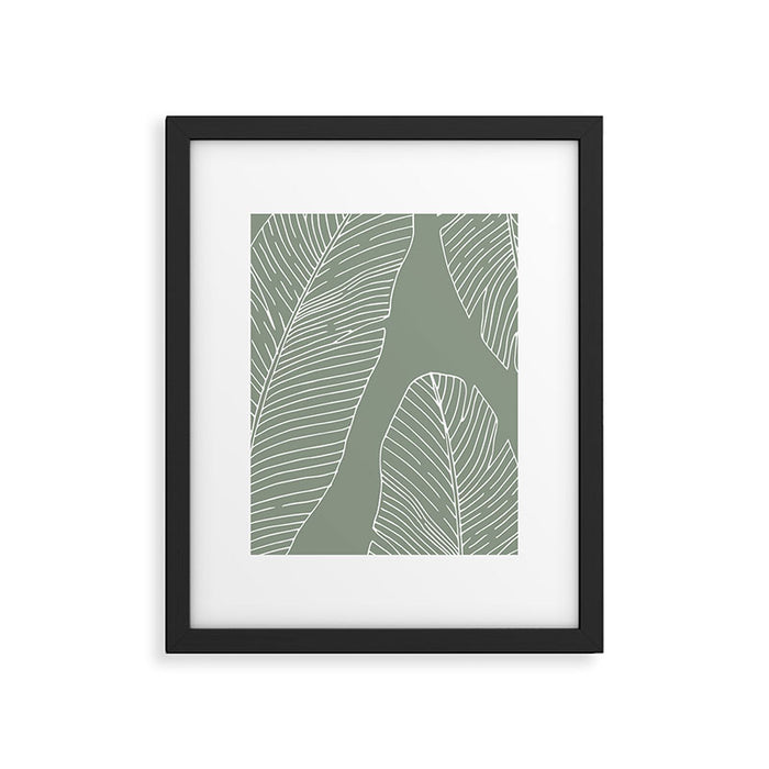 Line Drawing, Green, Palms Print, Boho Wall Art Framed Art Print Gallery Image 1