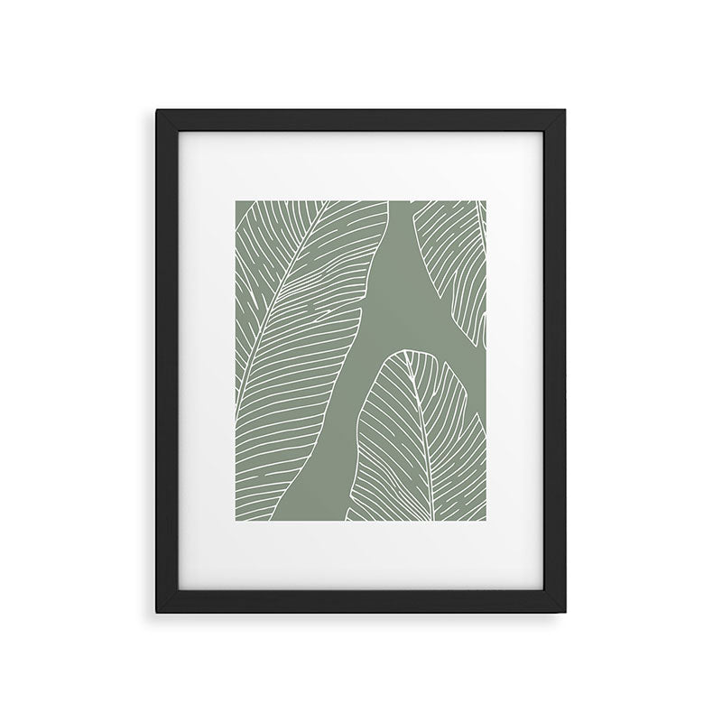 Line Drawing, Green, Palms Print, Boho Wall Art Framed Art Print Gallery Image 6