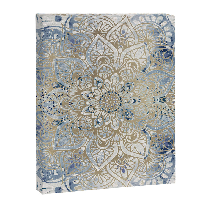 Mandala Flower, Blue and Gold, Floral Prints Canvas Print Gallery Image 1