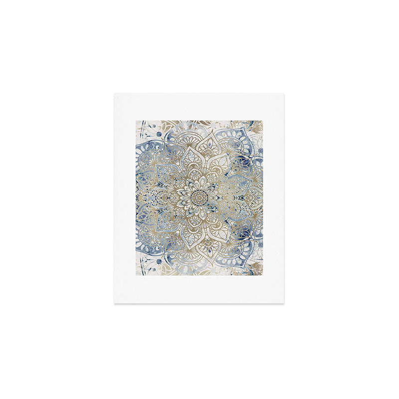 Mandala Flower, Blue and Gold, Floral Prints Art Print Gallery Image 1