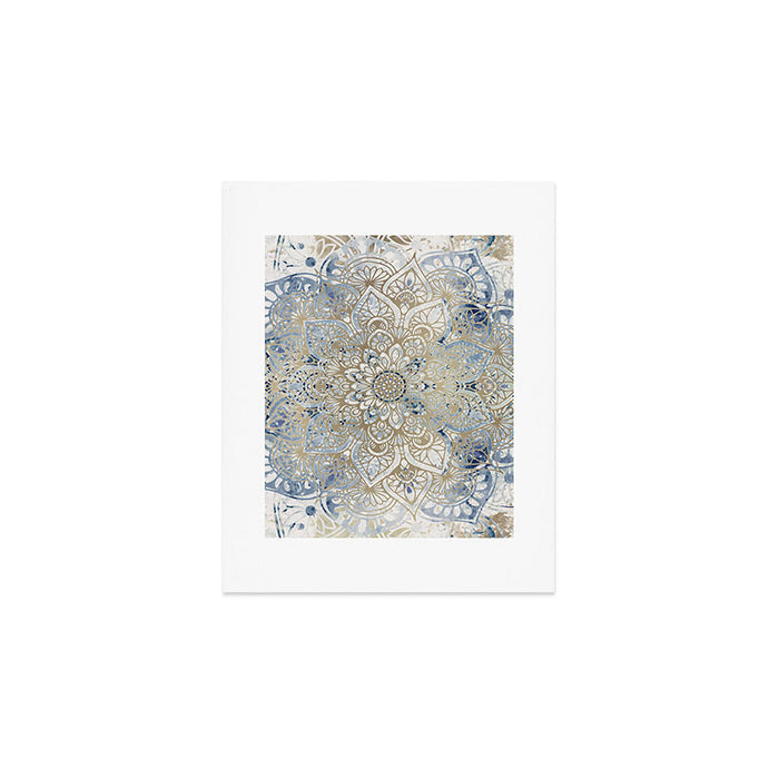 Mandala Flower, Blue and Gold, Floral Prints Art Print Gallery Image 1