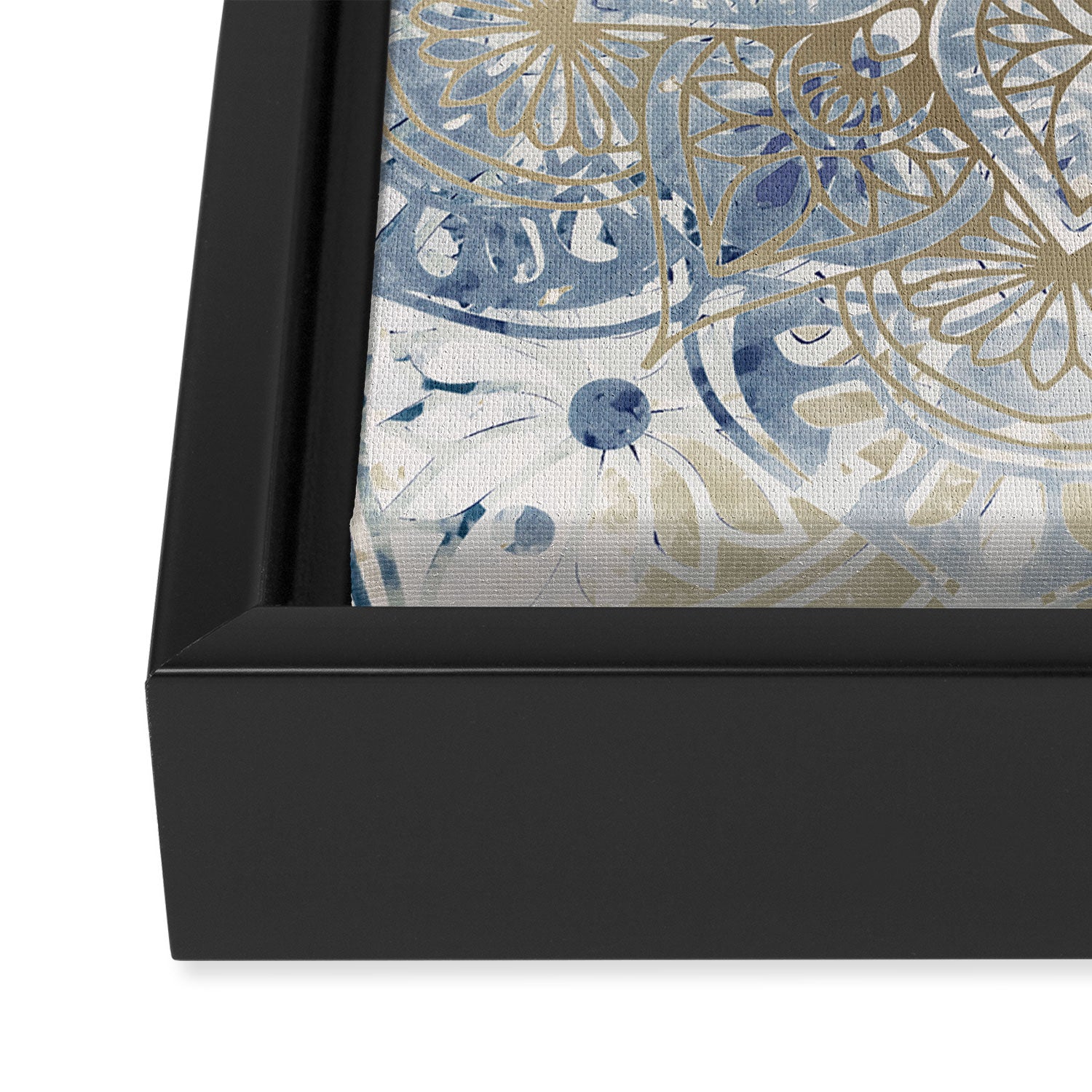 Mandala Flower, Blue and Gold, Floral Prints Framed Canvas Print Gallery Image 3